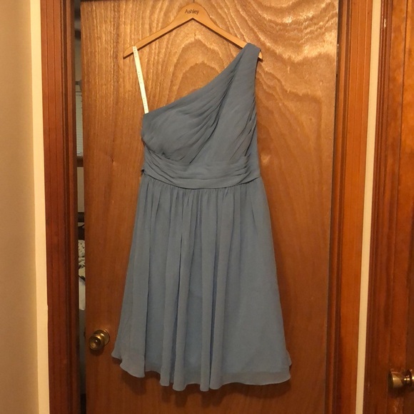 AZAZIE KATRINA Steel Blue A-Line One Shoulder Chiffon Dress size 16 - Picture 4 of 6